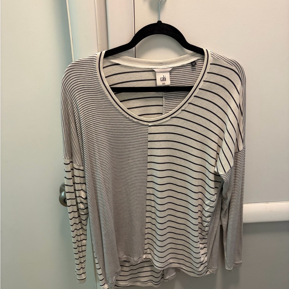 CAbi Black and White Striped Long Sleeve Top